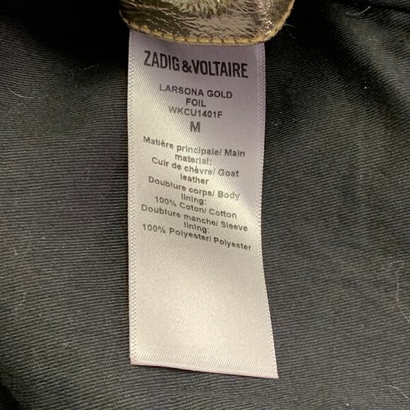 ZADIG & VOLTAIRE Size M Larsona Metallic Gold Goat Leather Zip Up Bomber Jacket - Picture 6 of 7